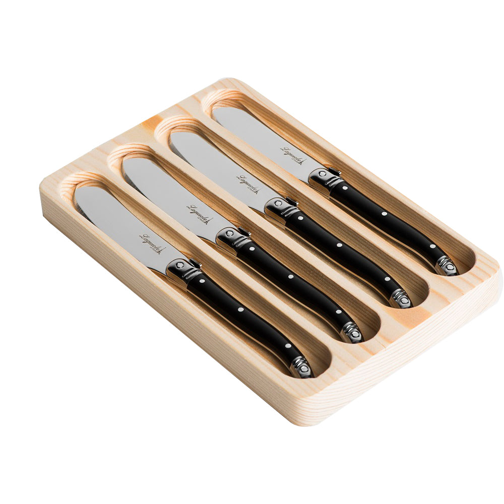 Conjunto De 4 Facas De Luxo Para Manteiga Em Bandeja De Madeira, Preto Laguiole