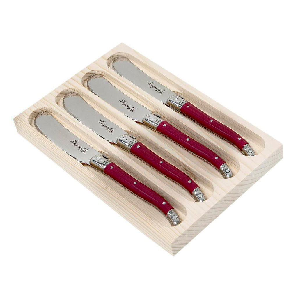 Conjunto 4 Facas De Luxo Para Manteiga Em Bandeja De Madeira, Bordeaux Laguiole
