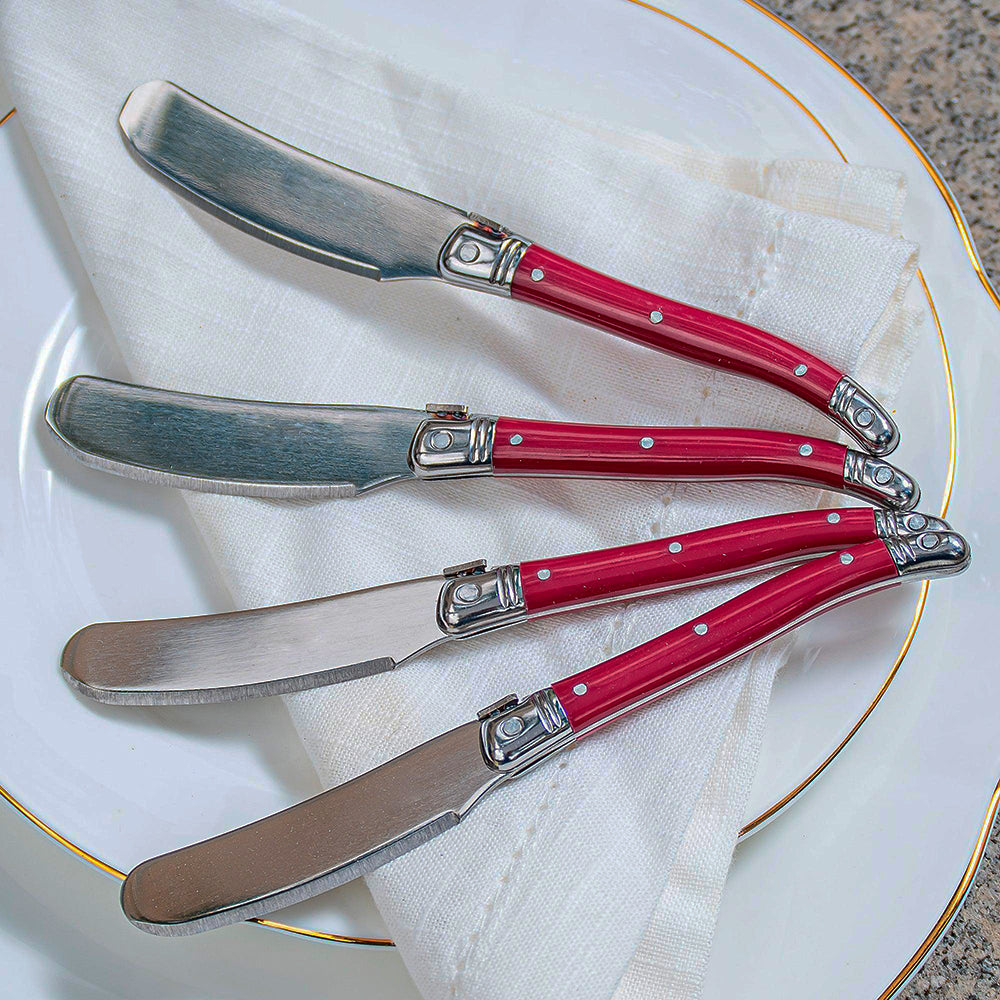 Conjunto 4 Facas De Luxo Para Manteiga Em Bandeja De Madeira, Bordeaux