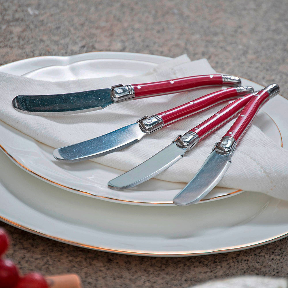 Conjunto 4 Facas De Luxo Para Manteiga Em Bandeja De Madeira, Bordeaux