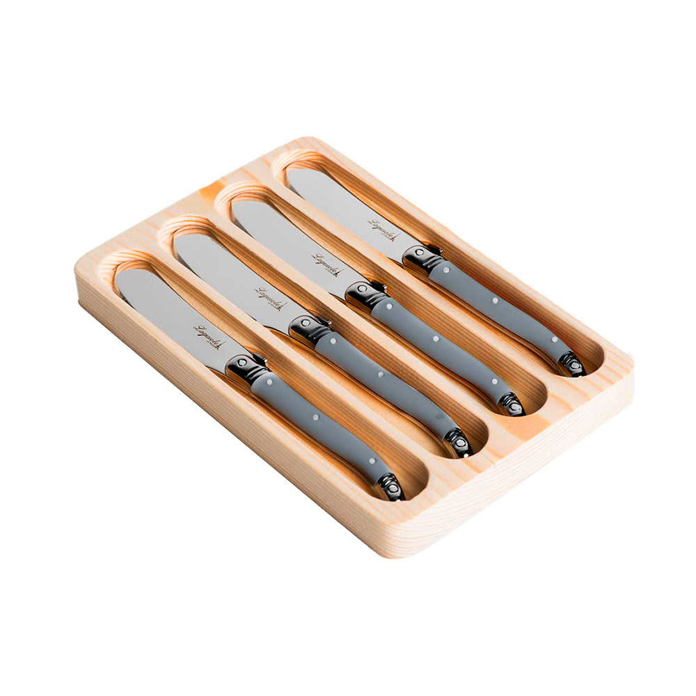 Conjunto De 4 Facas De Luxo Para Manteiga Em Bandeja De Madeira, Cinza Laguiole