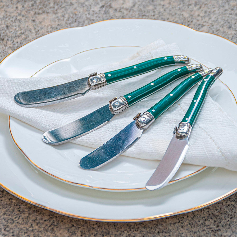 Conjunto De 4 Facas De Luxo Para Manteiga Em Bandeja De Madeira, Verde