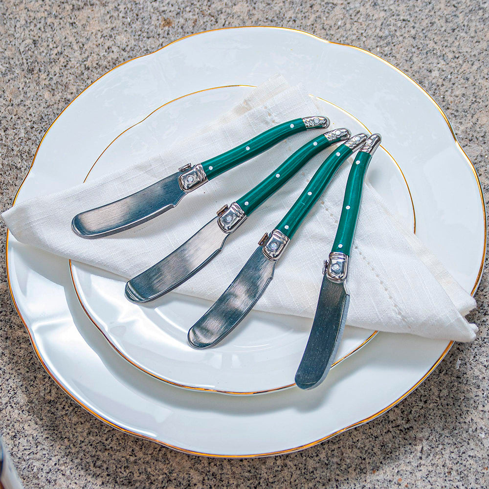 Conjunto De 4 Facas De Luxo Para Manteiga Em Bandeja De Madeira, Verde