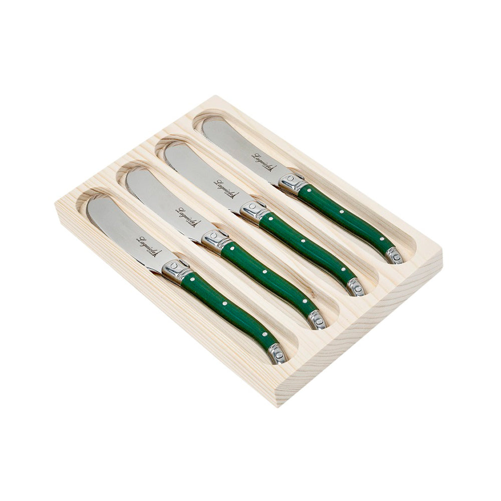 Conjunto De 4 Facas De Luxo Para Manteiga Em Bandeja De Madeira, Verde Laguiole