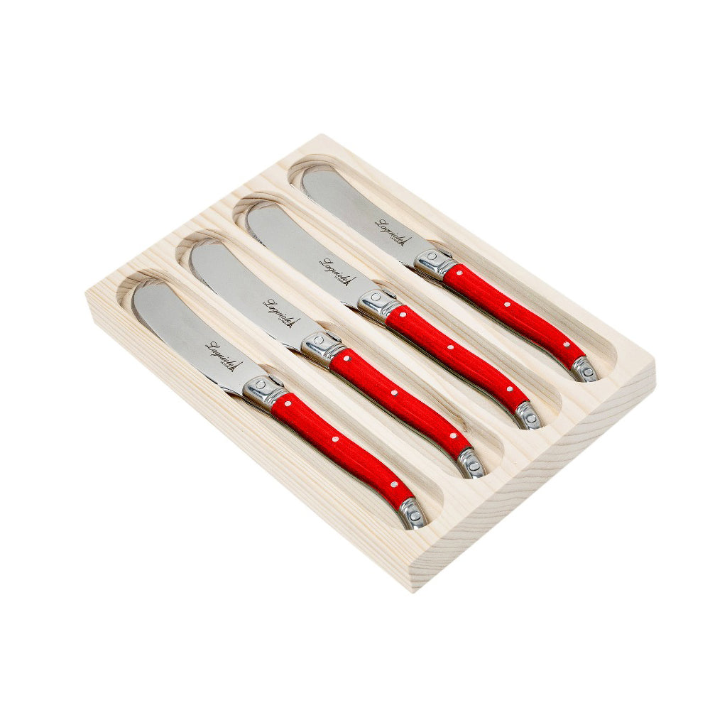 Conjunto De 4 Facas De Luxo Para Manteiga Em Bandeja De Madeira, Vermelho Laguiole