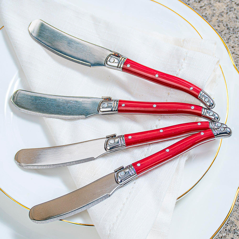 Conjunto De 4 Facas De Luxo Para Manteiga Em Bandeja De Madeira, Vermelho Laguiole