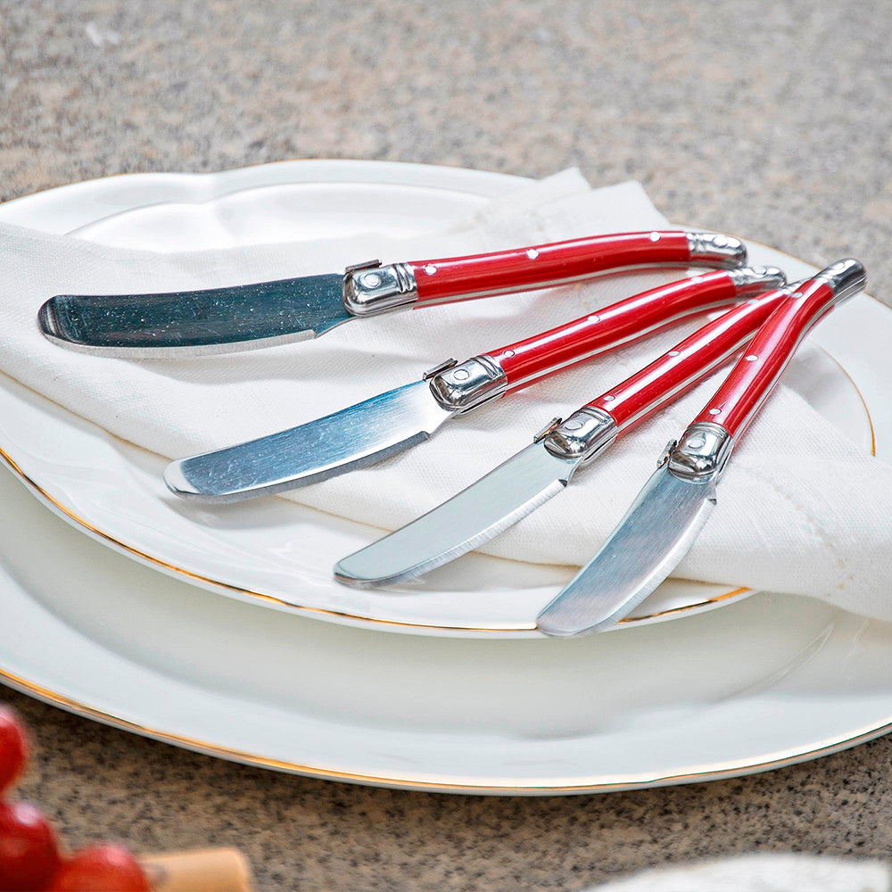 Conjunto De 4 Facas De Luxo Para Manteiga Em Bandeja De Madeira, Vermelho Laguiole