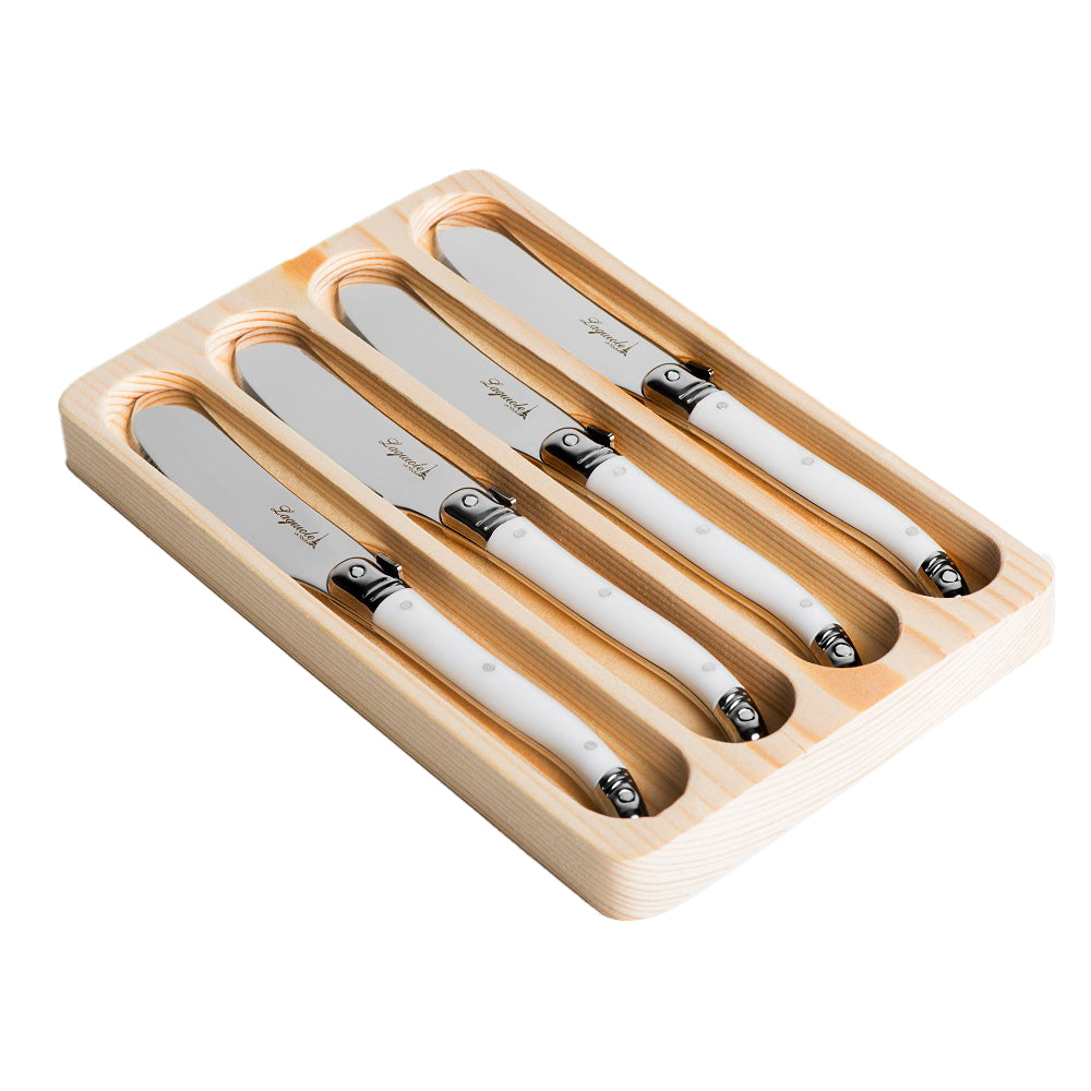 Conjunto De 4 Facas De Luxo Para Manteiga Em Bandeja De Madeira, Branco Laguiole