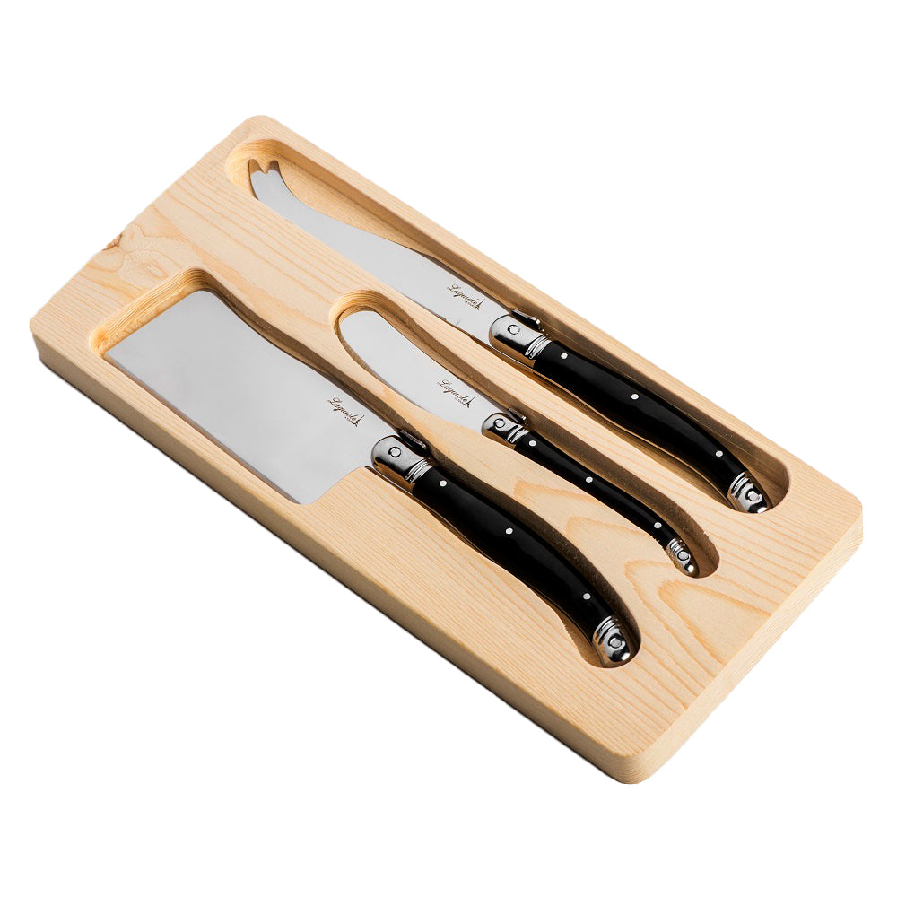 Conjunto De 3 Facas De Luxo Para Queijo Em Bandeja De Madeira, Preto Laguiole