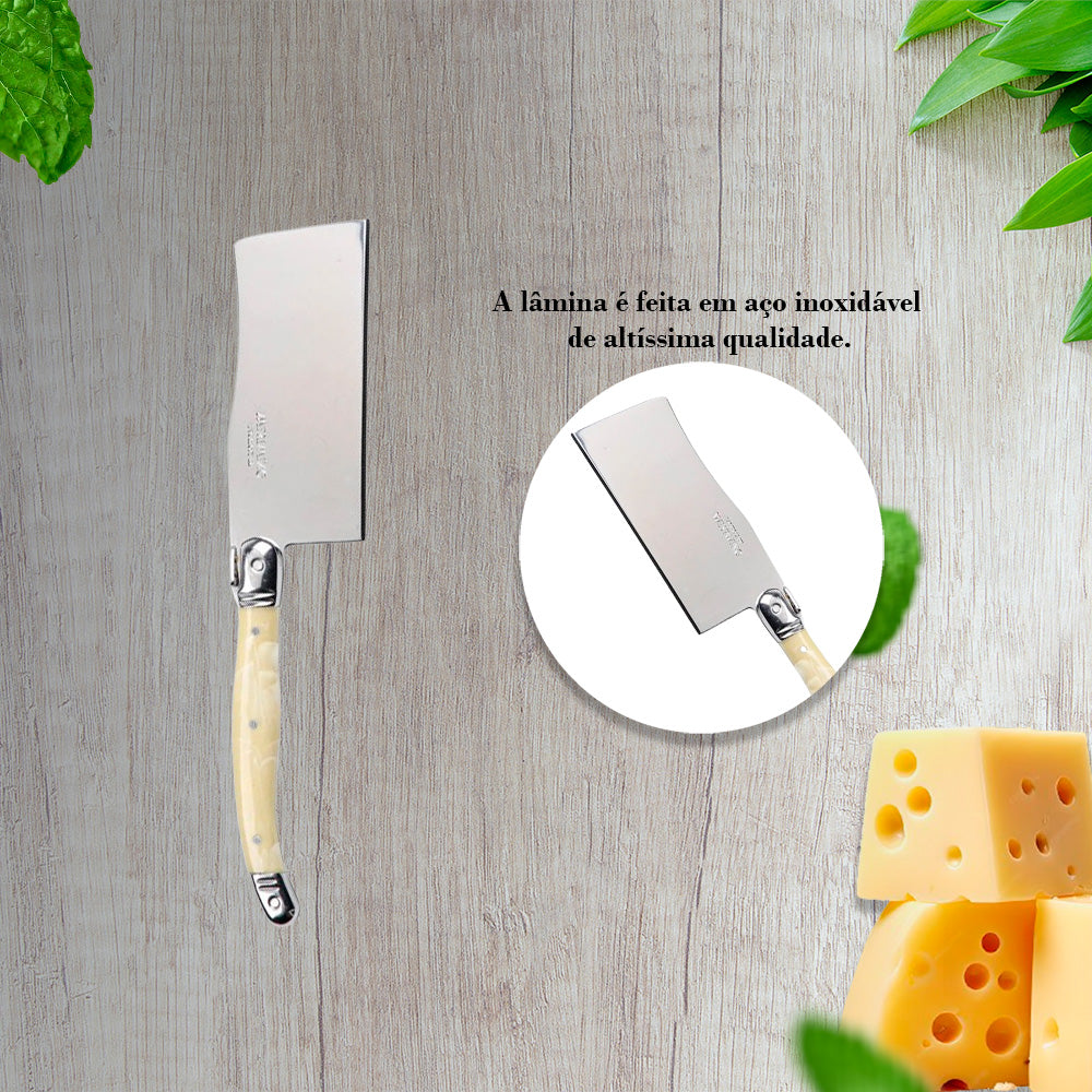 Conjunto De 3 Facas De Luxo Para Queijo Em Bandeja De Madeira, Marfim