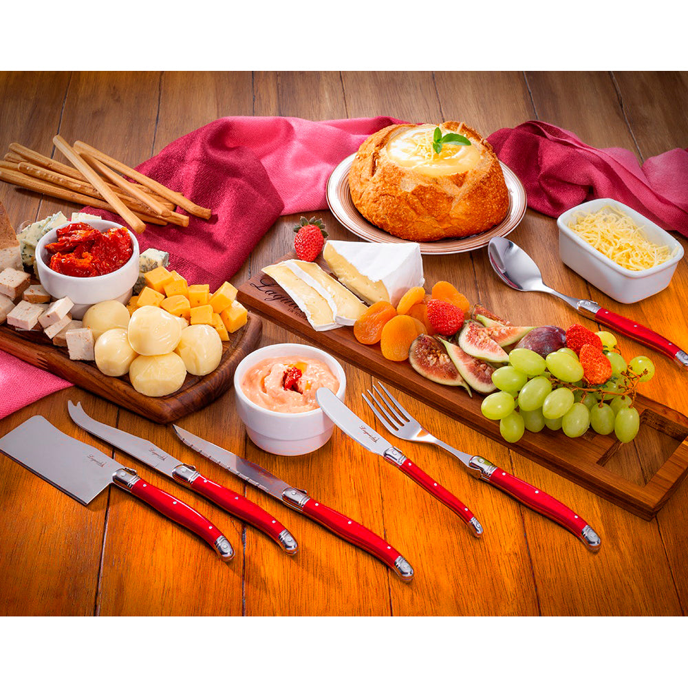 Conjunto De 3 Facas De Luxo Para Queijo Em Bandeja De Madeira, Vermelho Laguiole