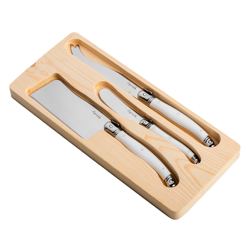 Conjunto De 3 Facas De Luxo Para Queijo Em Bandeja De Madeira, Branco