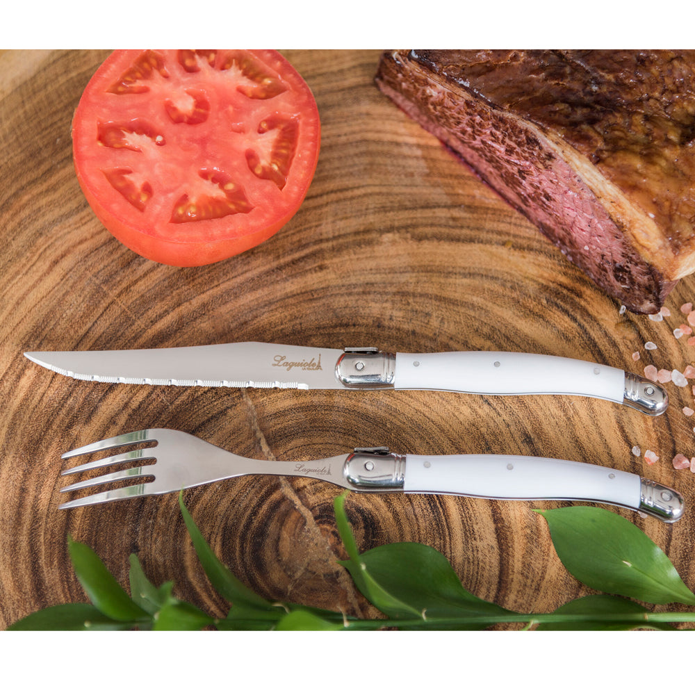 Conjunto De 6 Garfos Laguiole Luxo Em Bandeja De Madeira, Branco Laguiole
