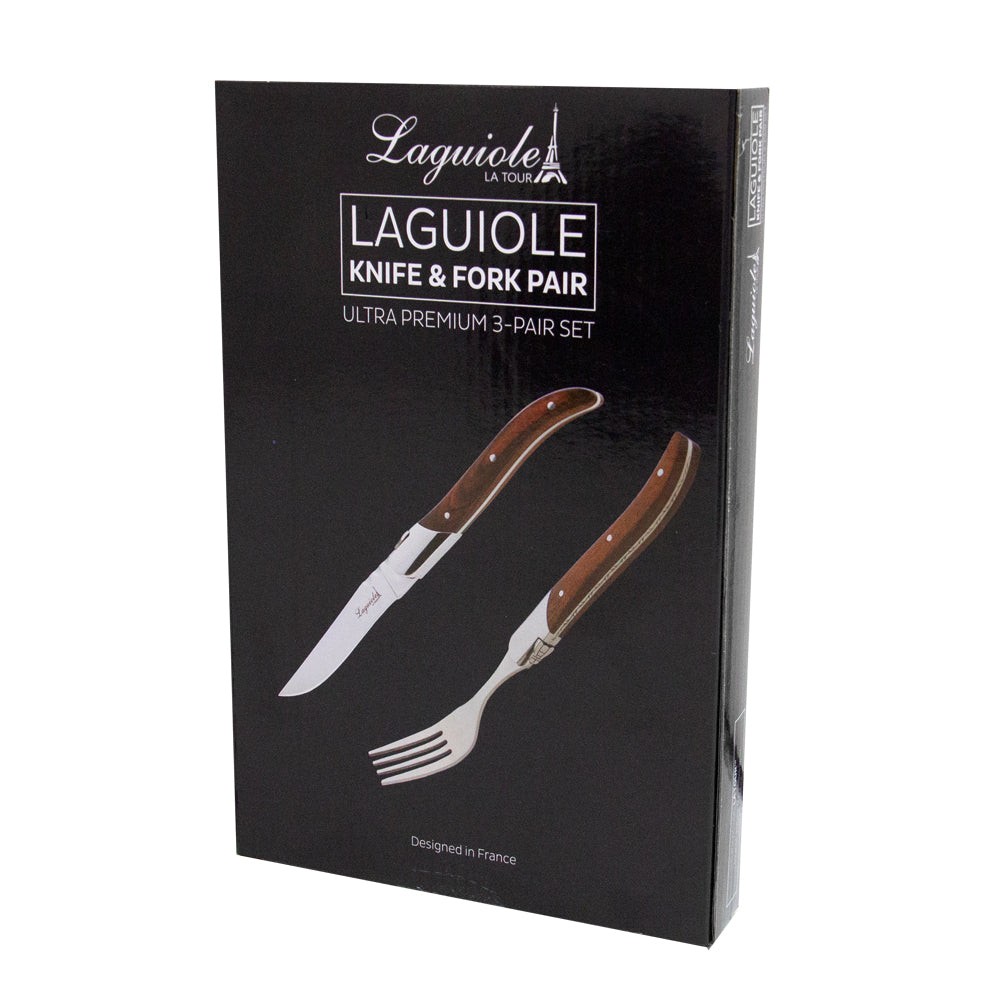 Conjunto Faca & Garfo Ultra Premium Com Caixa Para Presente, Madeira Laguiole