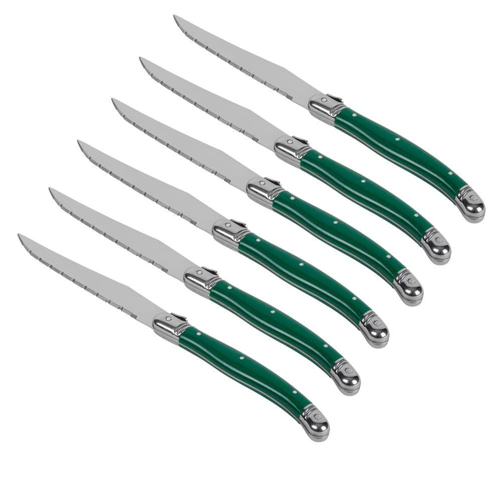Conjunto De 6 Facas Luxo Com Cepo De Madeira, Verde Laguiole