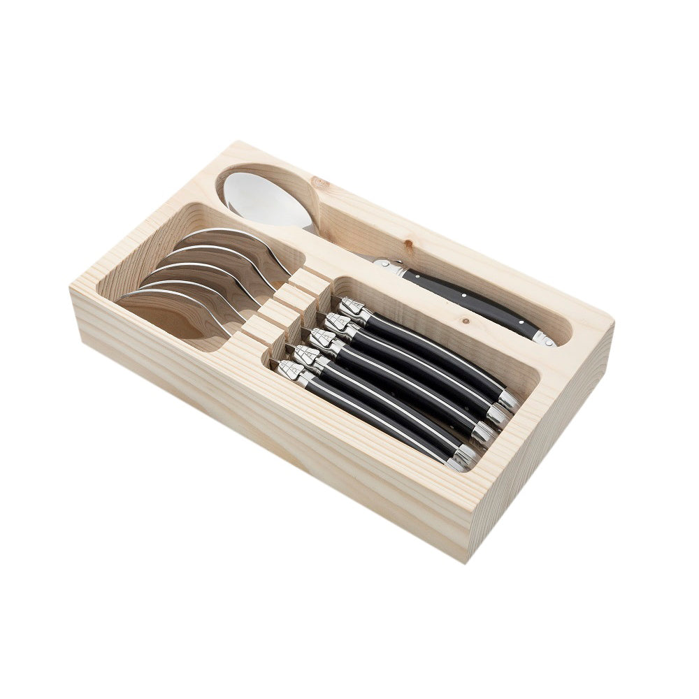 Conjunto De 6 Colheres Laguiole Luxo Em Bandeja De Madeira, Preto Laguiole