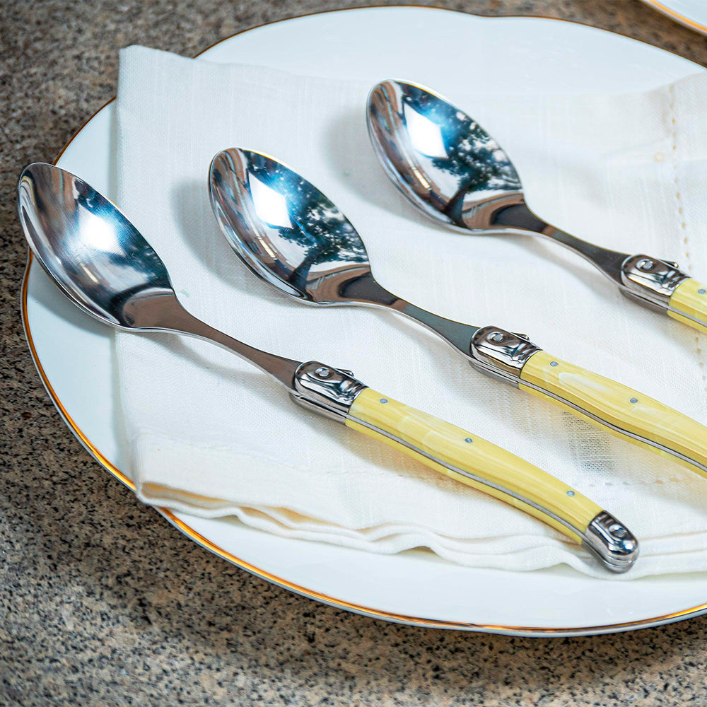 Conjunto De 6 Colheres Laguiole Luxo Em Bandeja De Madeira, Marfim Laguiole