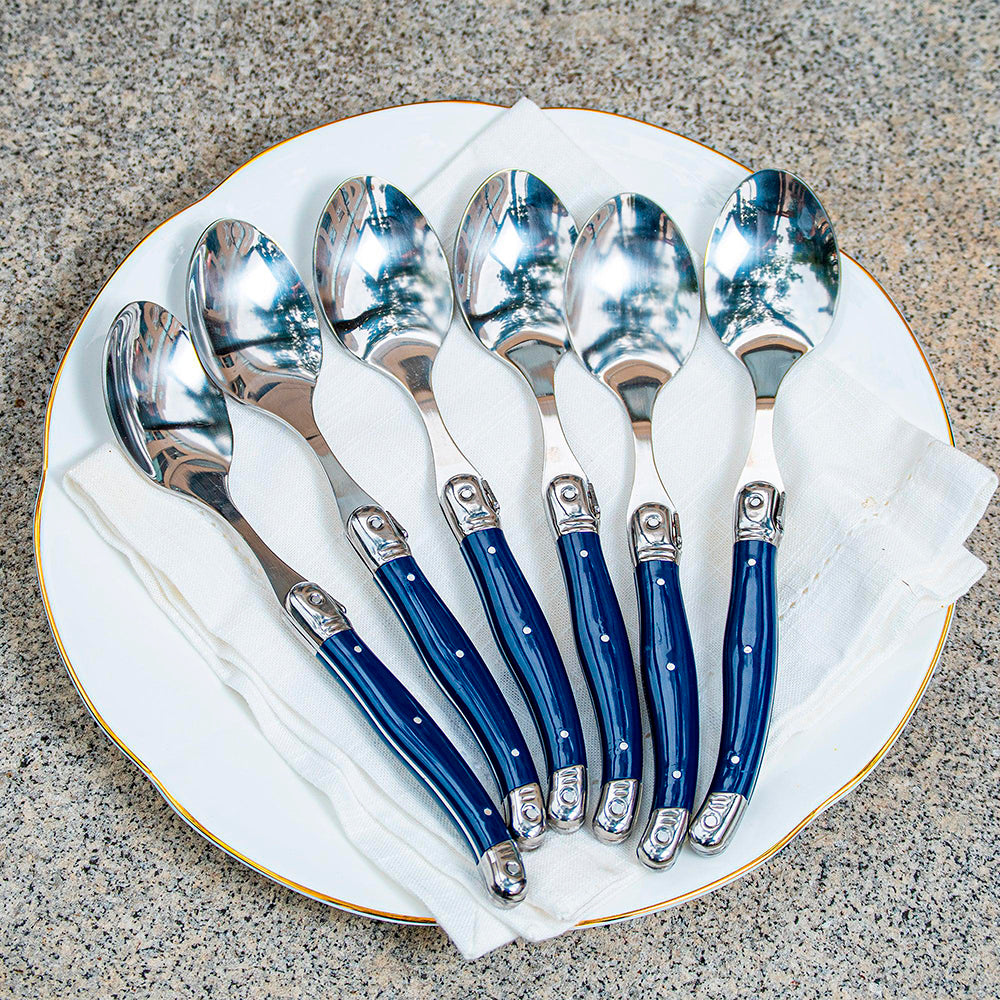 Conjunto De 6 Colheres Laguiole Luxo Em Bandeja De Madeira, Azul Laguiole