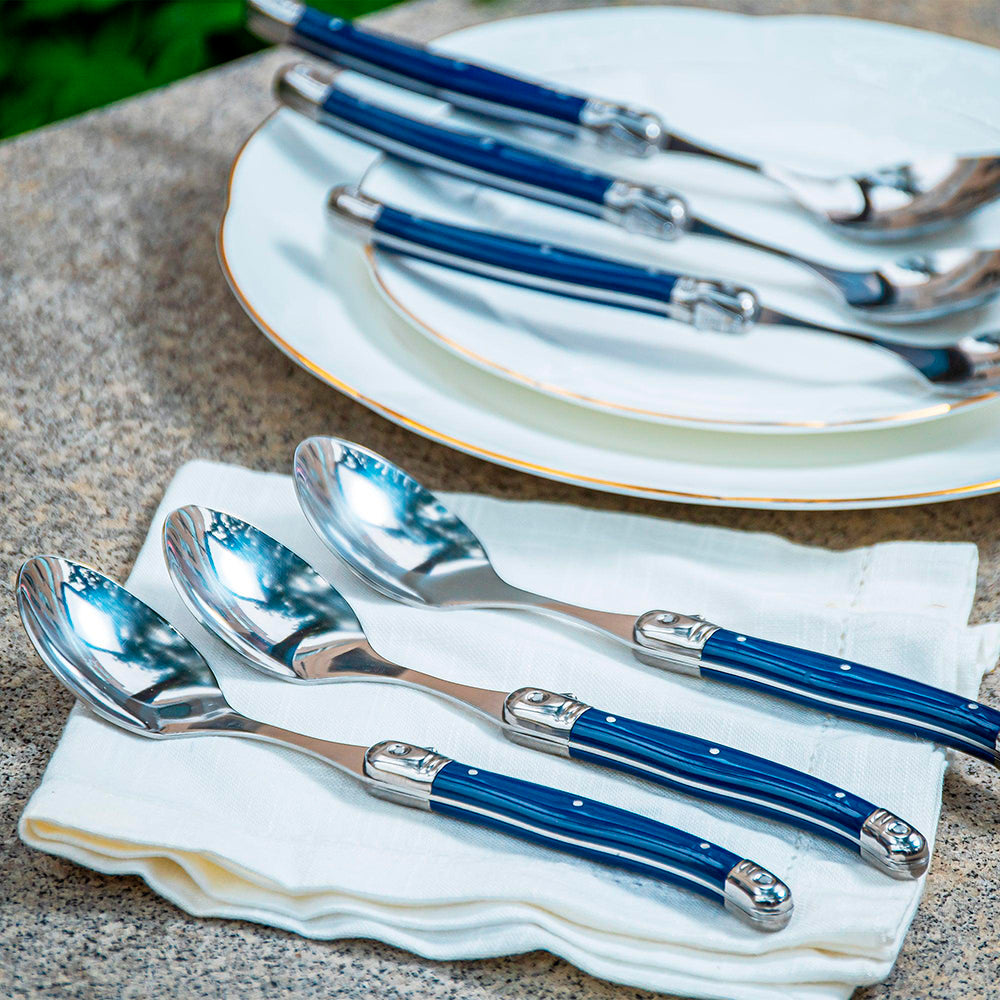 Conjunto De 6 Colheres Laguiole Luxo Em Bandeja De Madeira, Azul Laguiole