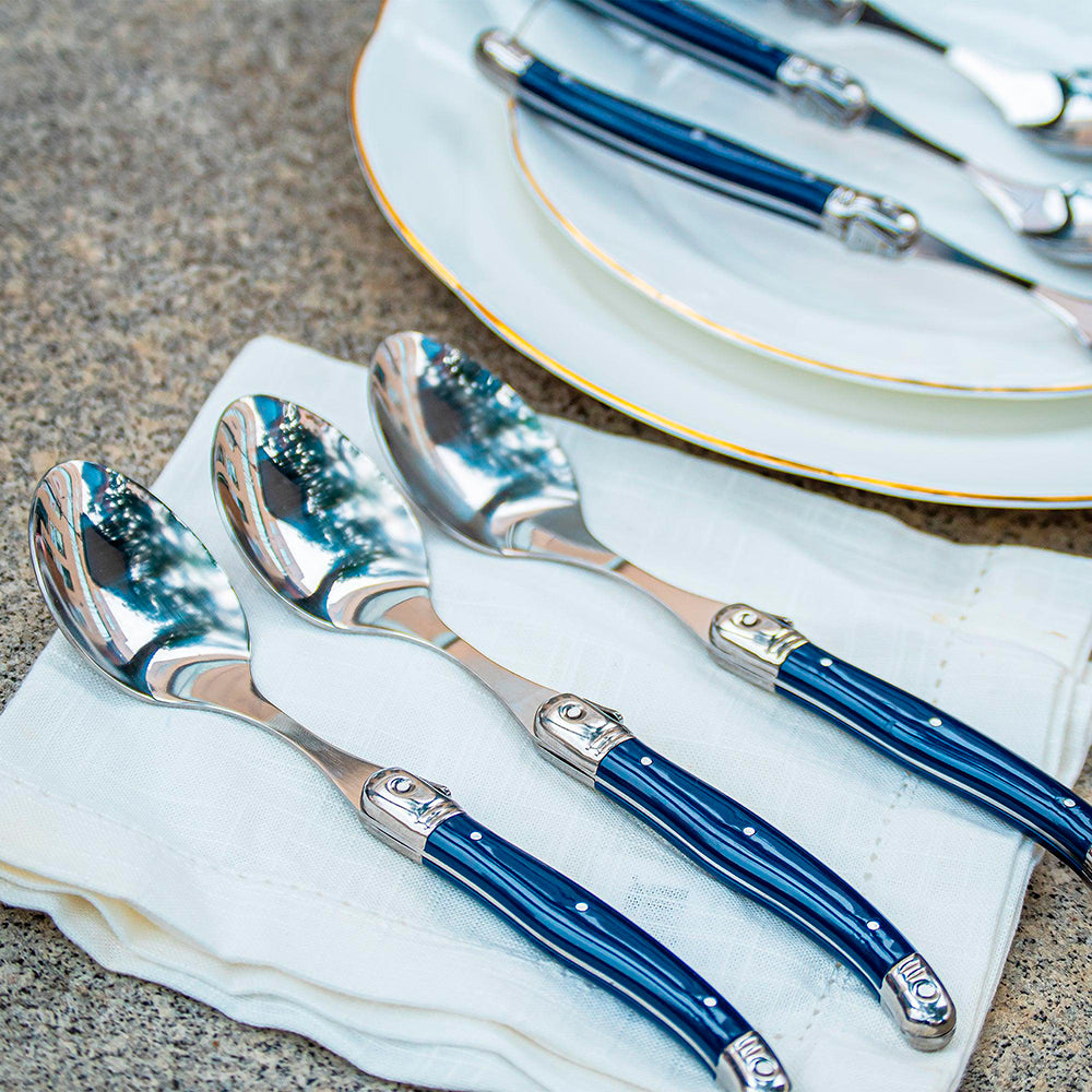 Conjunto De 6 Colheres Laguiole Luxo Em Bandeja De Madeira, Azul Laguiole