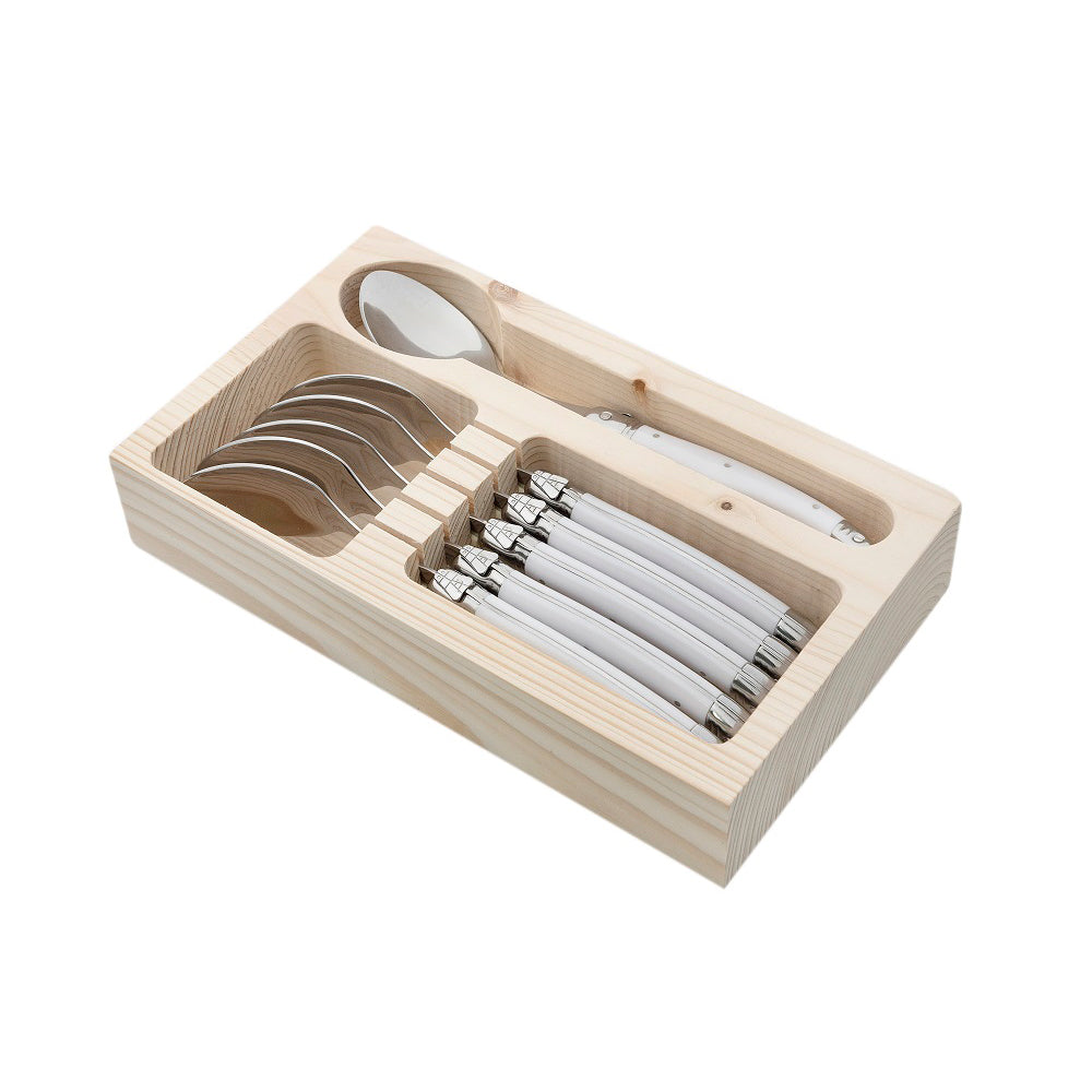 Conjunto De 6 Colheres Laguiole Luxo Em Bandeja De Madeira, Branco Laguiole