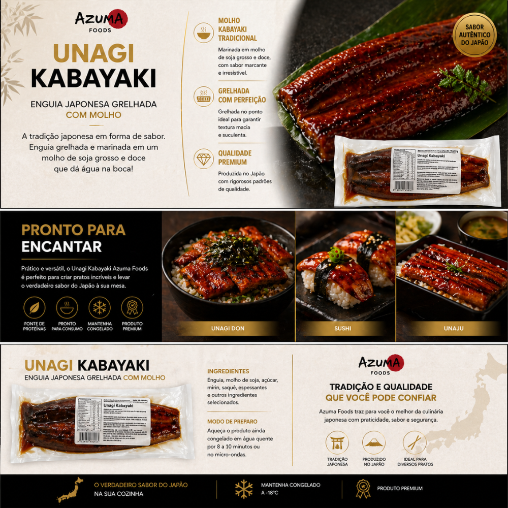 Unagi Kabayaki Azuma - Enguia Japonesa Grelhada com Molho 1kg 3 a 4 Unidades