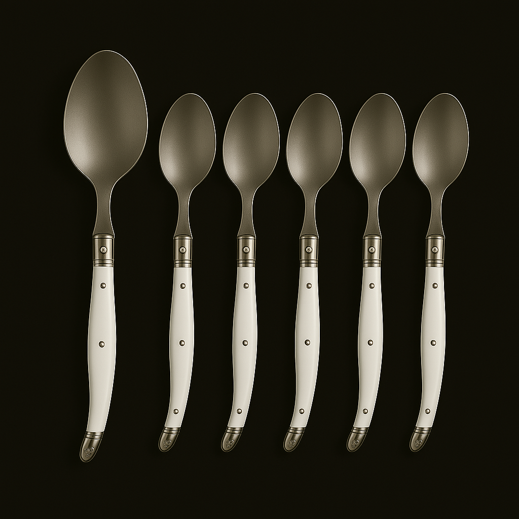 Conjunto De 6 Colheres Laguiole Luxo Em Bandeja De Madeira, Branco