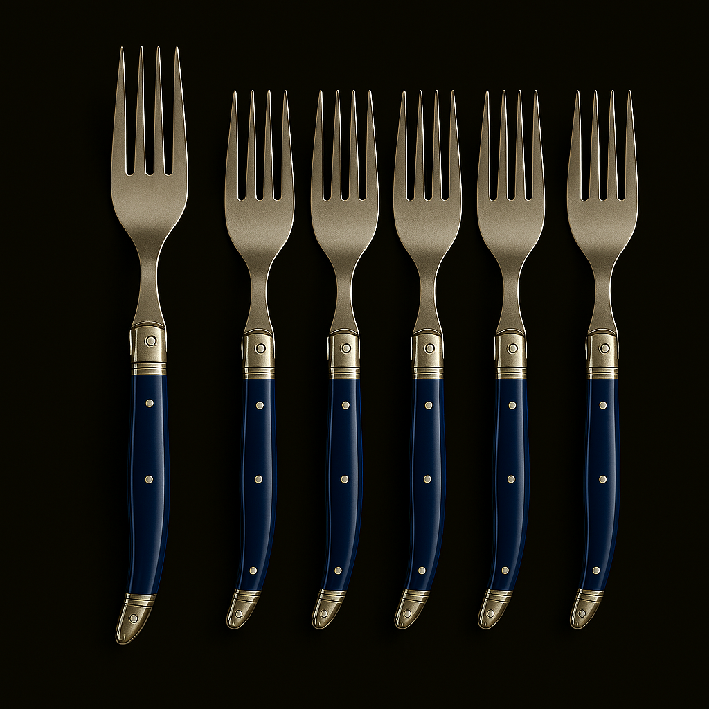 Conjunto De 6 Garfos Laguiole Luxo Em Bandeja De Madeira, Azul
