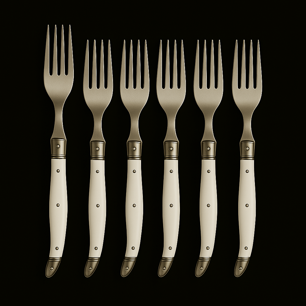 Conjunto De 6 Garfos Laguiole Luxo Em Bandeja De Madeira, Branco