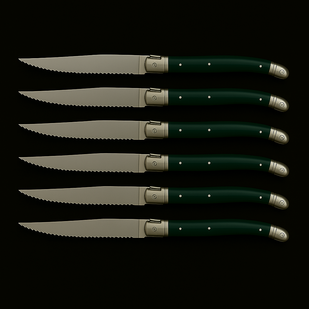 Conjunto De 6 Facas Luxo Com Cepo De Madeira, Verde Laguiole