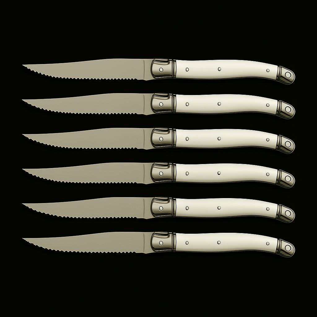 Conjunto De 6 Facas Luxo Com Cepo De Madeira, Branco Laguiole