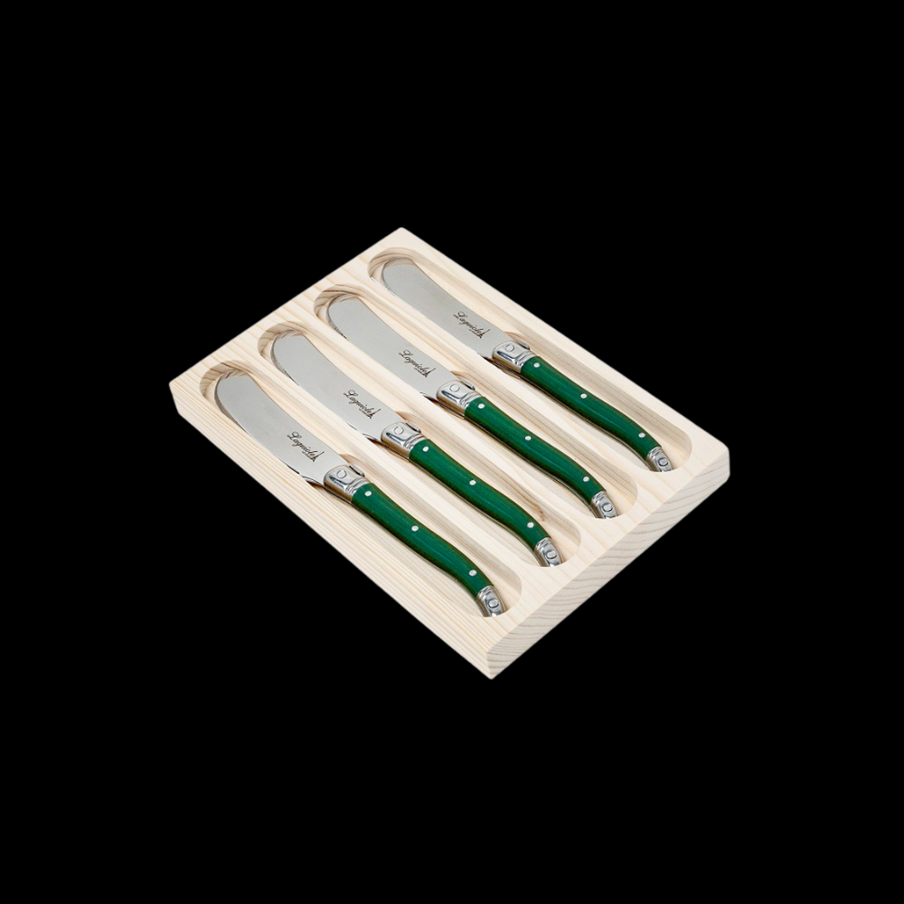 Conjunto De 4 Facas De Luxo Para Manteiga Em Bandeja De Madeira, Verde