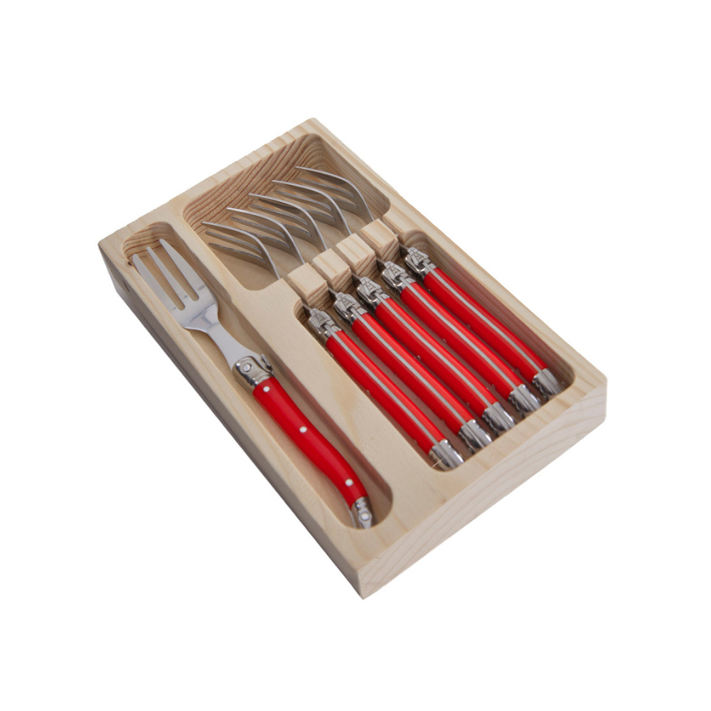 Conjunto De 6 Garfos Sobremesa Laguiole Luxo Em Bandeja De Madeira, Laranja Laguiole