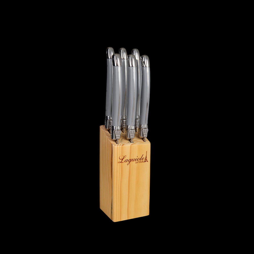 Conjunto De 6 Facas Luxo Com Cepo De Madeira, Cinza Laguiole
