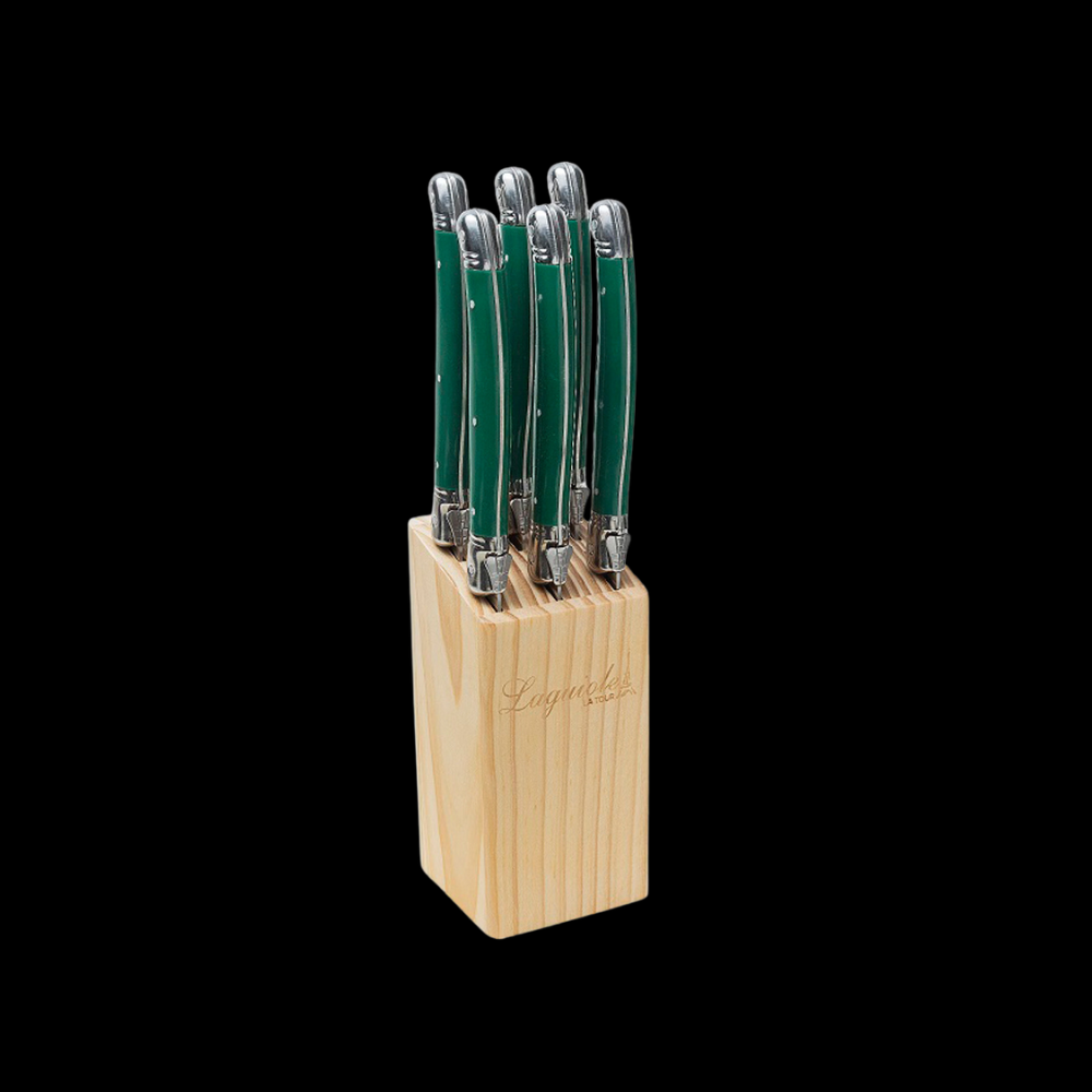 Conjunto De 6 Facas Luxo Com Cepo De Madeira, Verde Laguiole
