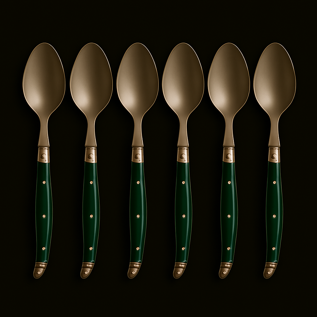 Conjunto De 6 Colheres Laguiole Luxo Em Bandeja De Madeira, Verde Laguiole