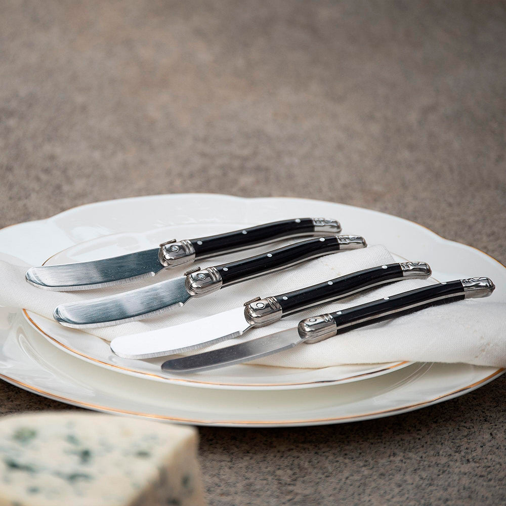 Conjunto De 4 Facas De Luxo Para Manteiga Em Bandeja De Madeira, Preto