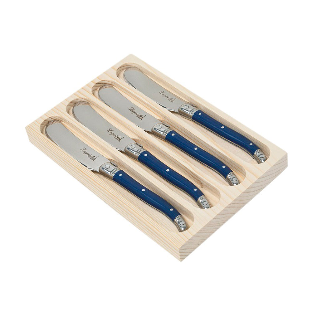 Conjunto De 4 Facas De Luxo Para Manteiga Em Bandeja De Madeira, Azul