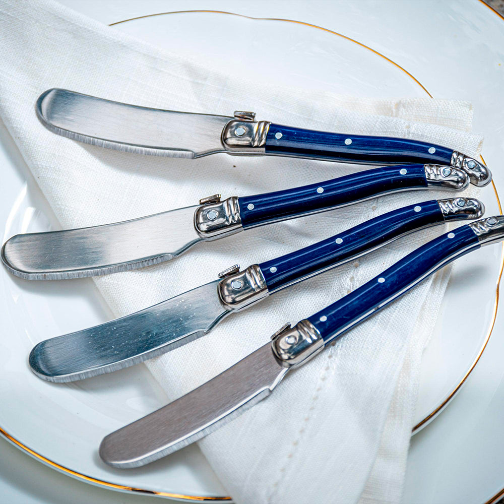 Conjunto De 4 Facas De Luxo Para Manteiga Em Bandeja De Madeira, Azul