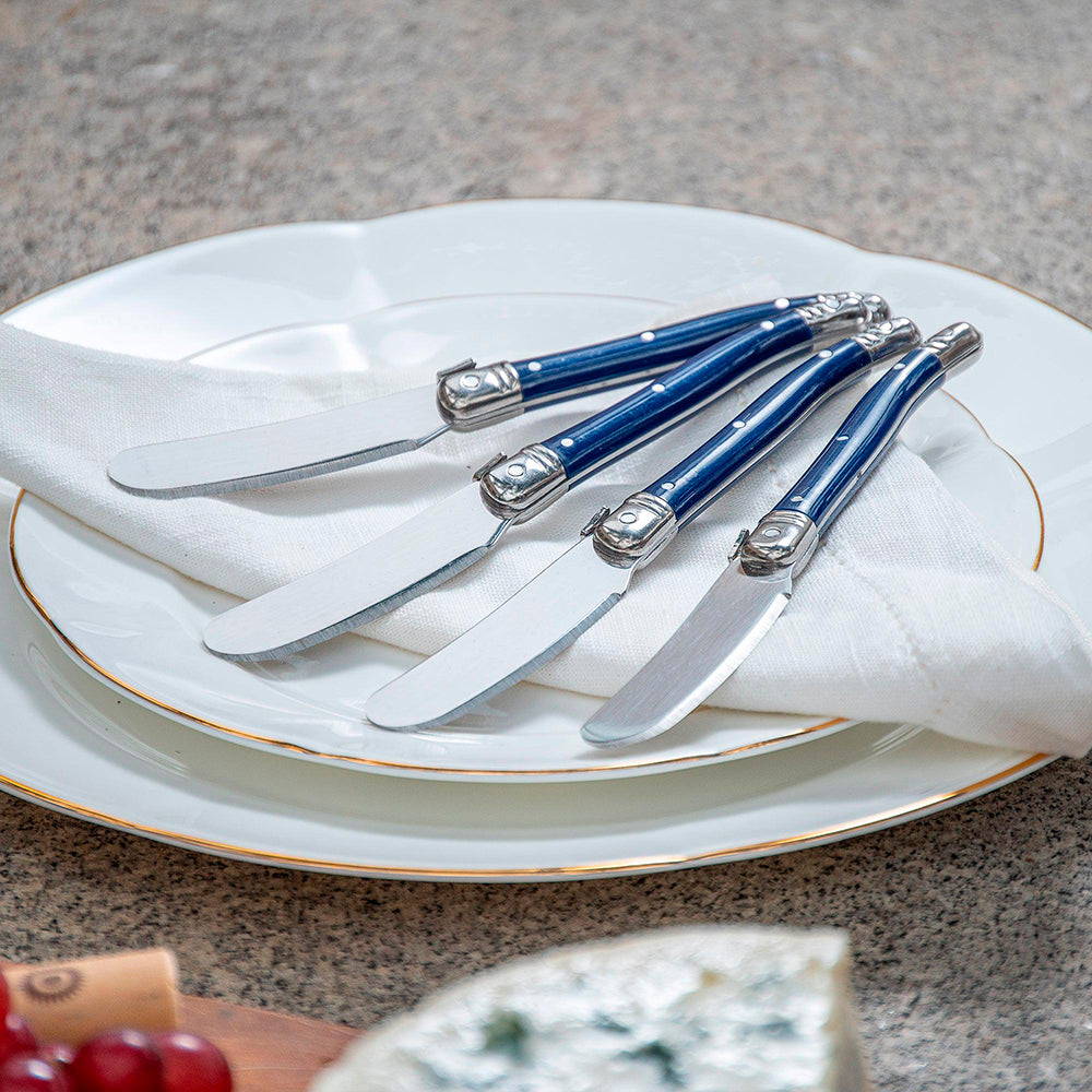 Conjunto De 4 Facas De Luxo Para Manteiga Em Bandeja De Madeira, Azul