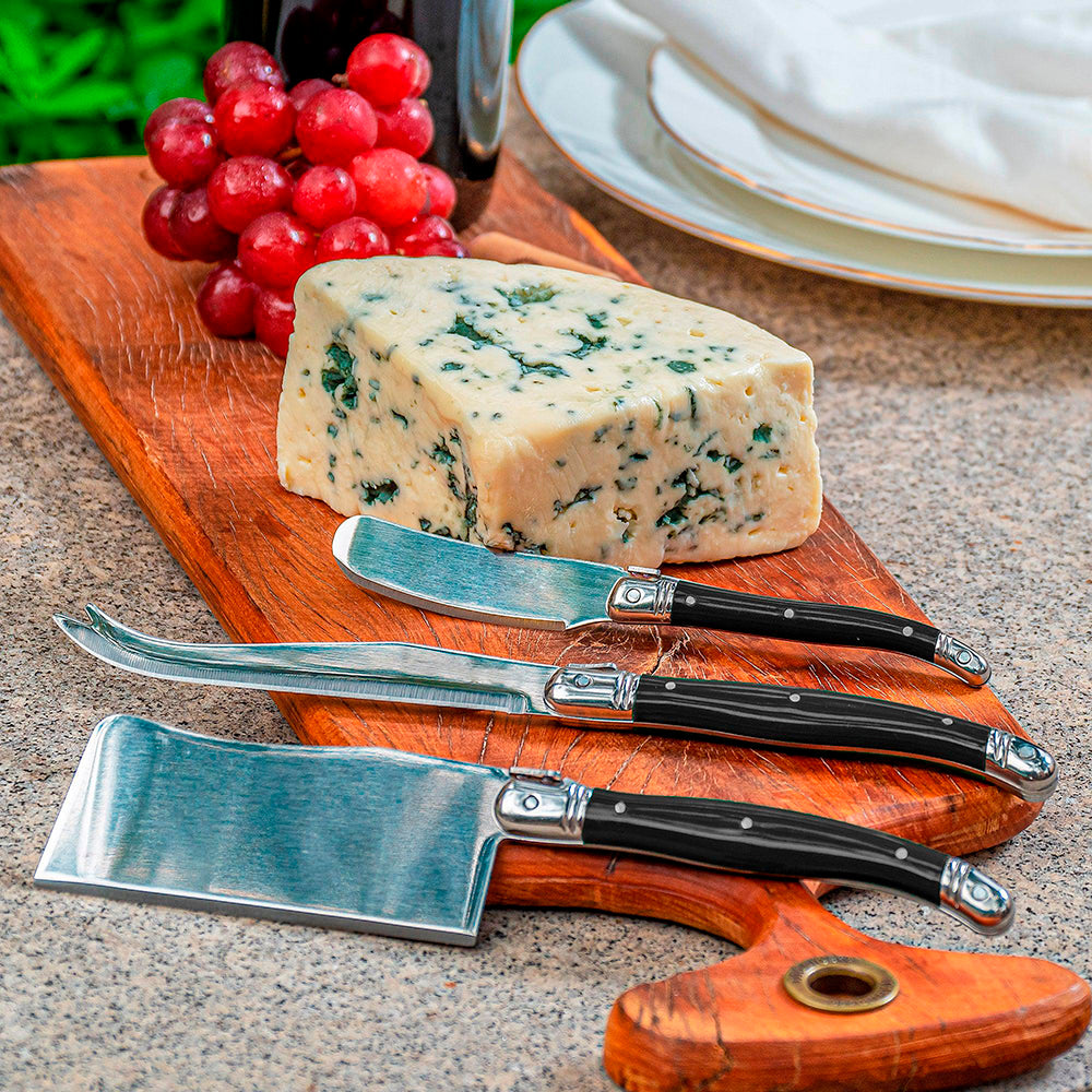 Conjunto De 3 Facas De Luxo Para Queijo Em Bandeja De Madeira, Preto