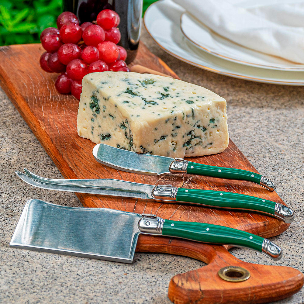 Conjunto De 3 Facas De Luxo Para Queijo Em Bandeja De Madeira, Verde