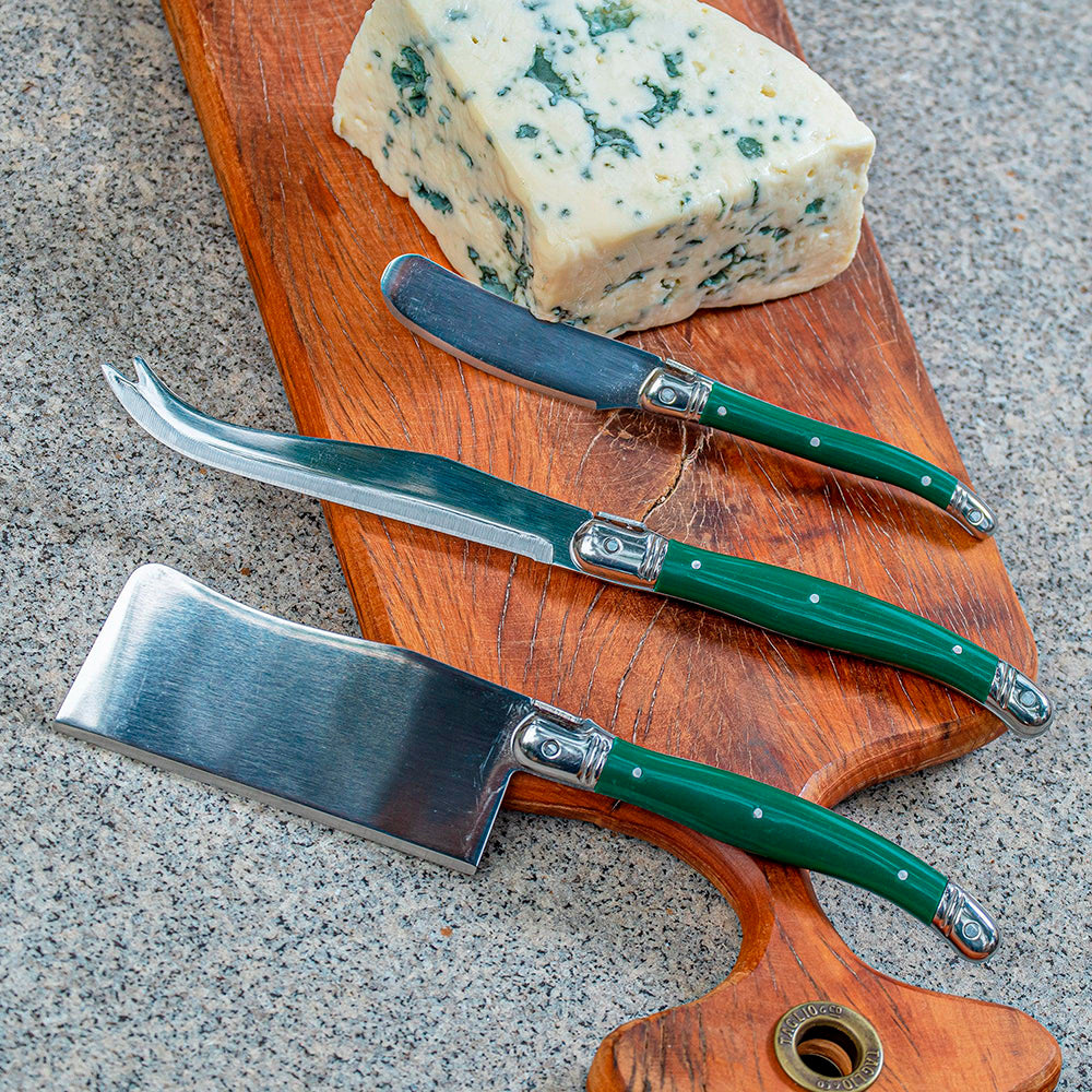 Conjunto De 3 Facas De Luxo Para Queijo Em Bandeja De Madeira, Verde