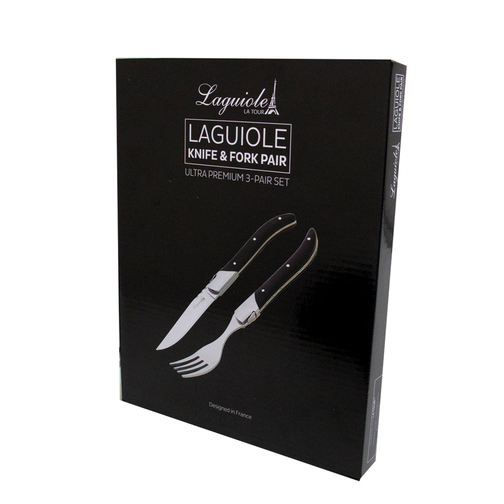Conjunto De 3 Facas E 3 Garfos Ultra Premium Com Caixa Para Presente , Preto