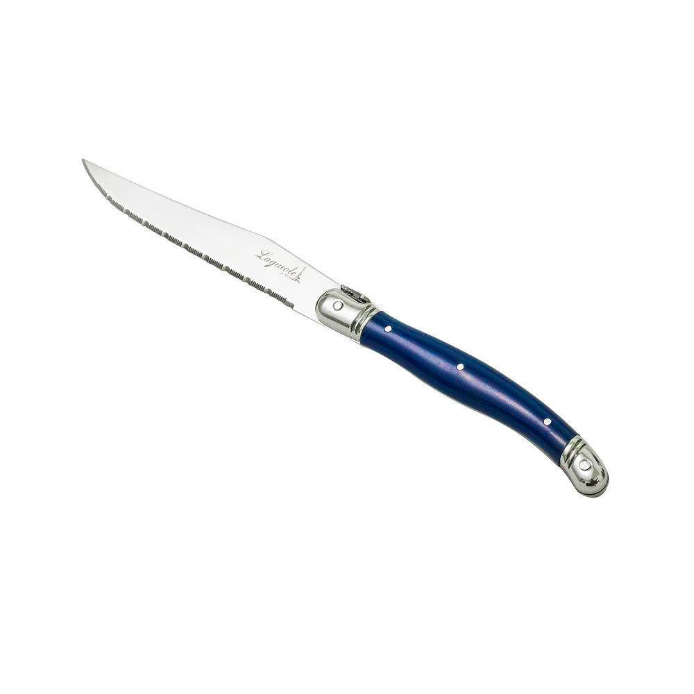 Conjunto De 6 Facas Luxo Com Cepo De Madeira, Azul
