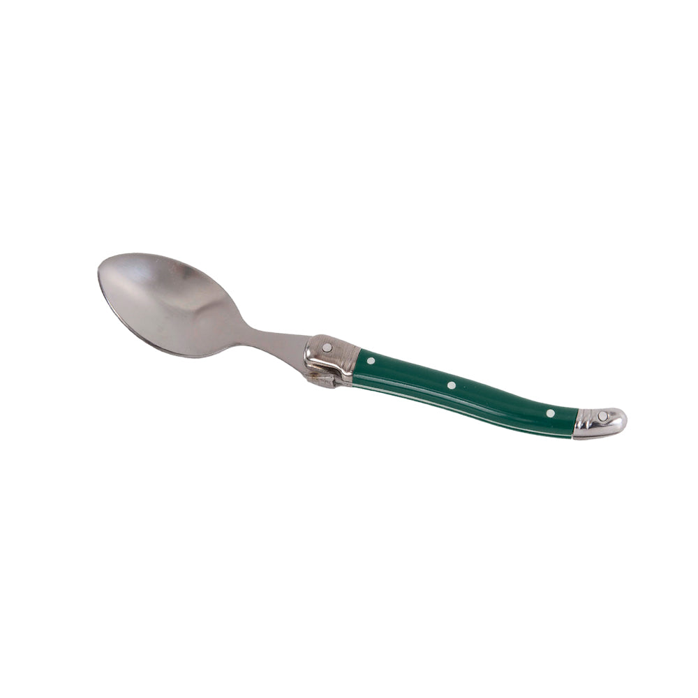 Conjunto De 6 Colheres Sobremesa Laguiole Luxo Em Bandeja De Madeira, Verde