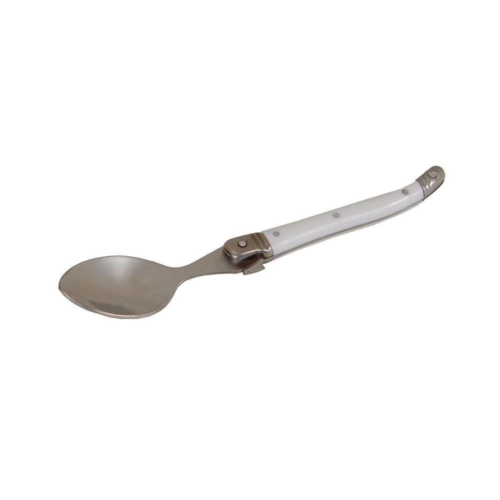 Conjunto De 6 Colheres Sobremesa Laguiole Luxo Em Bandeja De Madeira, Branco