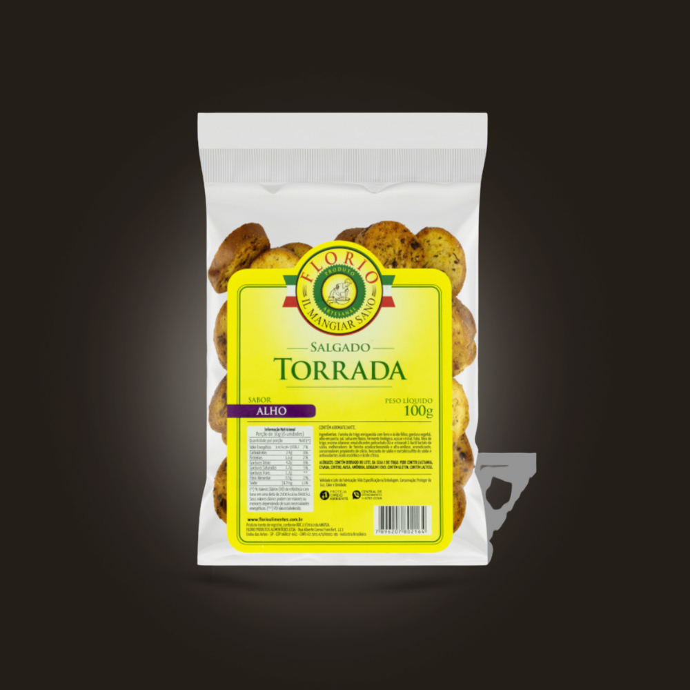 Torrada Florio Tradicional Crocante Não Esfarela Sabor Alho
