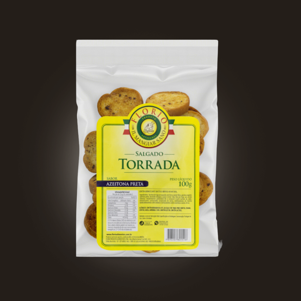 Torrada Florio Natural Tradicional Crocante Não Esfarela Sabor Azeitona Preta