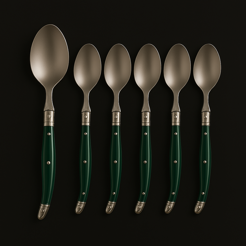 Conjunto De 6 Colheres Laguiole Luxo Em Bandeja De Madeira, Verde